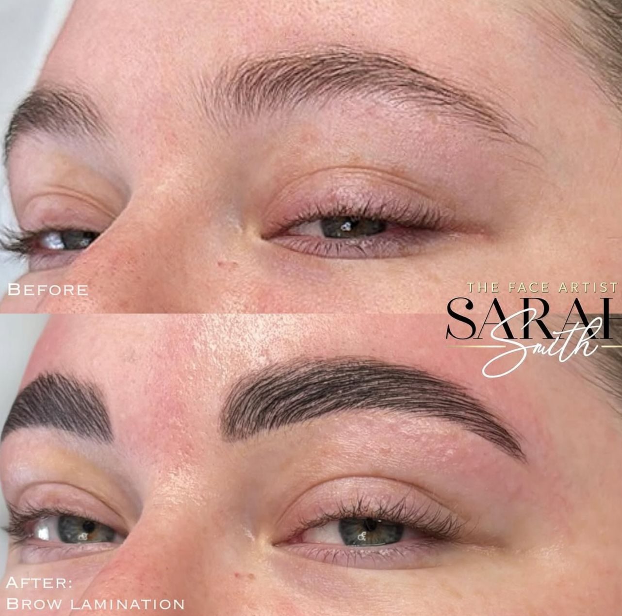 Before and after brow lamination treatment, Liverpool