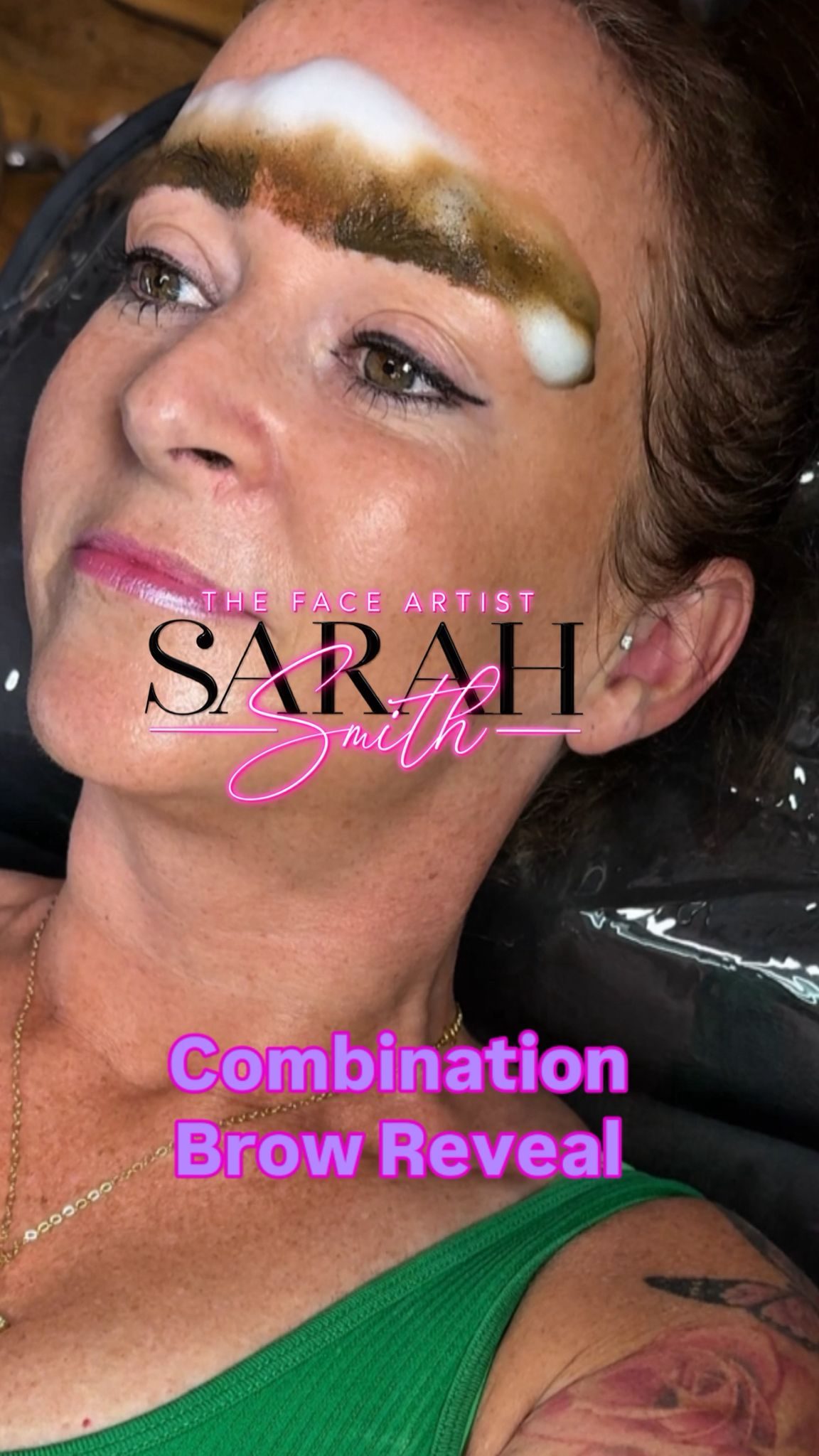 Combination brow tattoo reveal mid-treatment