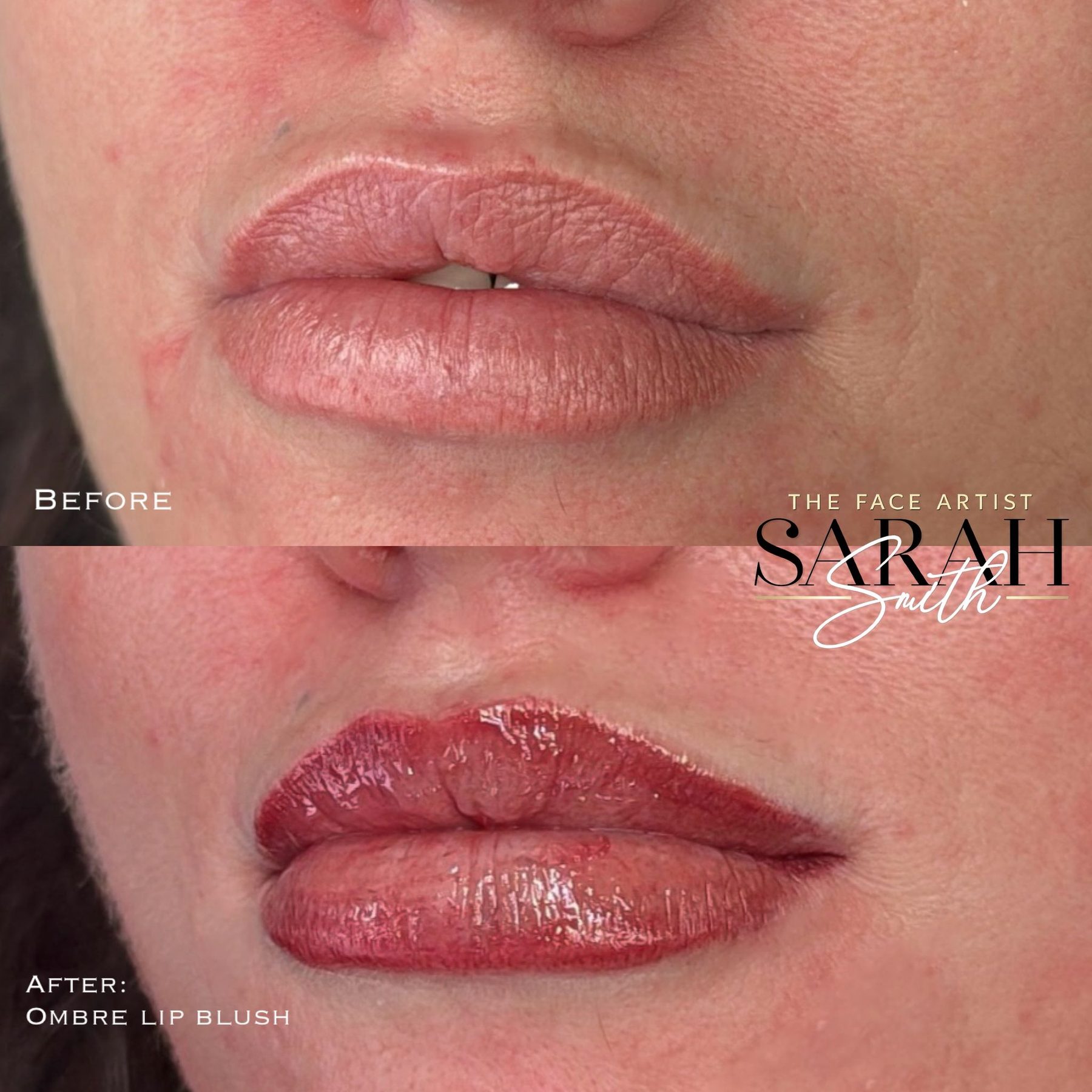 Before and after ombre lip blush semi-permanent makeup, Liverpool